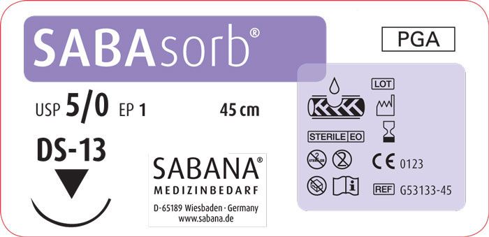 Sabana Medizinbedarf Sabasorb 5-0 игла обратно-режущая DS-13, окр.3/8 пересекающийся,  цвет фиолетовый, 45см